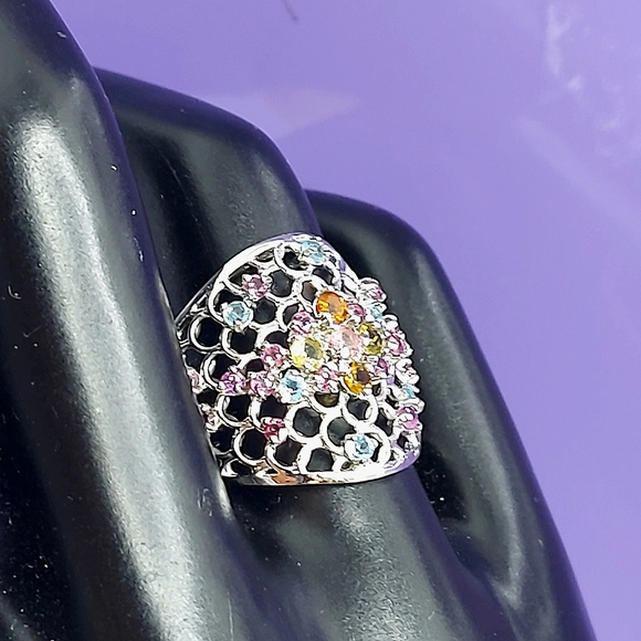 Natural Tourmaline, Apatite, Rhodolite Garnet 925 Sterling Silver Ring Sz 7.5 - Picture 6 of 9